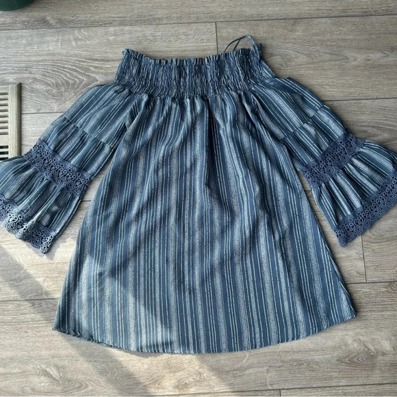 Kiwi Punch Off The Shoulder Fared Boho Tunic Top - Picture 12 of 14